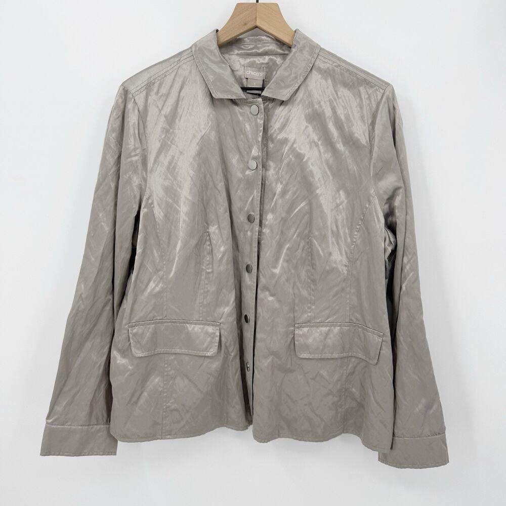 Chico's Metallic Utility Blazer‎ LS Jacket 3 Women's Gray Minimalist Chic Travel